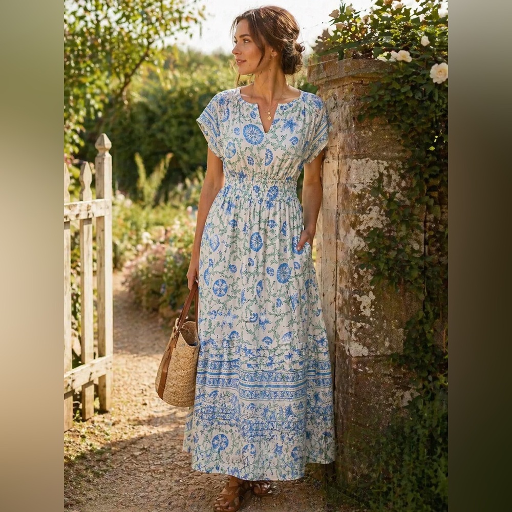 Laura Ashley Linen Maxi Dress S NWT Shell Print